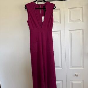 Agnes & Dora Wine Romper Jumpsuit Straight Wide Leg V Neck Size Small, NWT